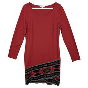 Spence Dress Womens 12 Rust Red Aztec Long Sleeves Sheath Southwestern Career